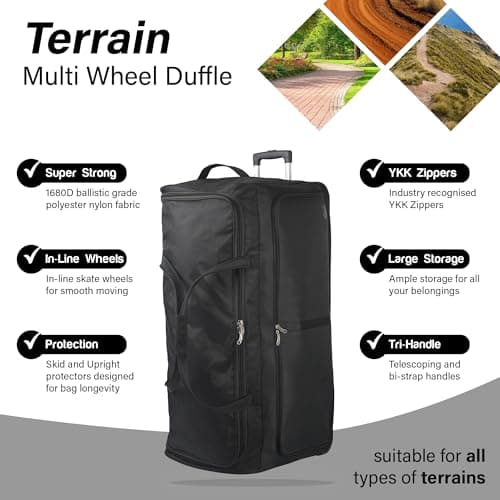 Aerostar 36" XL Extra Large Lightweight Duffle 3 Wheel Travel Bag Holdall Suitcase Check-in Luggage All Terrain (174L, Black) — view 2