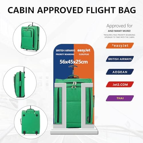 56x45x25 Easyjet Cabin Bag Hand Luggage Approved Cabin Case Lightweight Suitcase Also Approved for BA Jet 2 1.5kg 57L Green — view 3