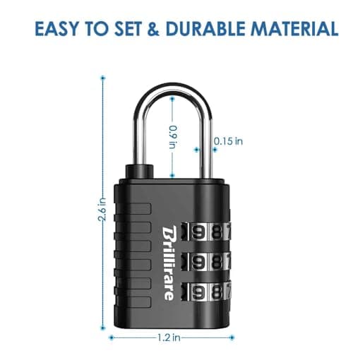 Brillirare 8 Pack Combination Lock, 3-Digit Waterproof Keyless Padlock, Zinc Alloy Outdoor Resettable Travel Luggage Locks for Backpack, Gym Locker, Hasp, Fence, Gate, Case, Toolbox-Black — view 2