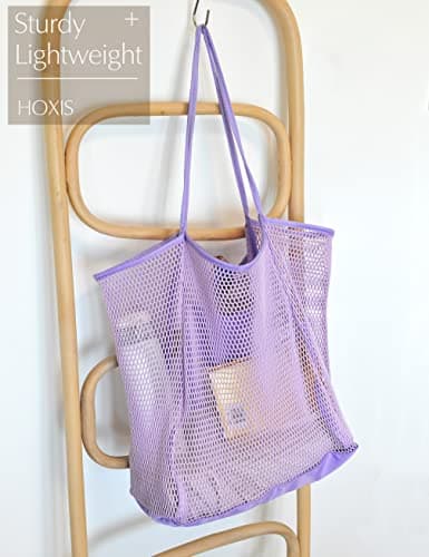 Hoxis Mesh Beach Tote Womens Shoulder Handbag, Lavender, L — view 3