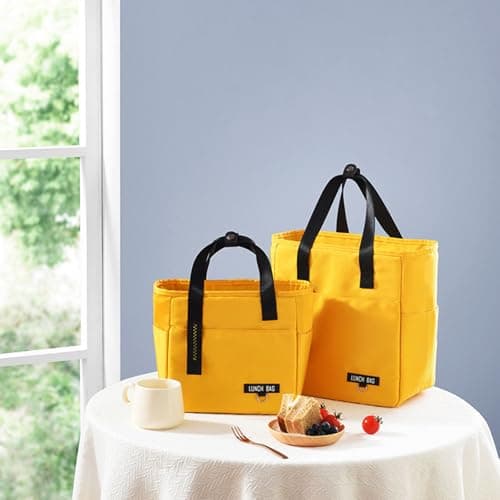 FAVORTALK Cooler Bag Lightweight Insulated Lunch Bag Water Resistant Cooler Bag with Handle for Women Men Boys Girls Portable Lunch Bags for School Work Travel Camping Picnic - Large Yellow — view 4
