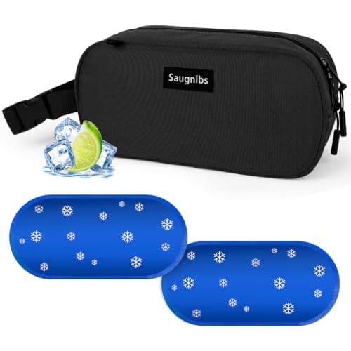 Saugnlbs Small Insulated Bag,Cool Bag Small,Mini Cool Bag,Freezable Lunch with 2 Ice Packs for Work School Travel,Freezable Snack Box for Adults,10“ x 4”x 5”Round,Black