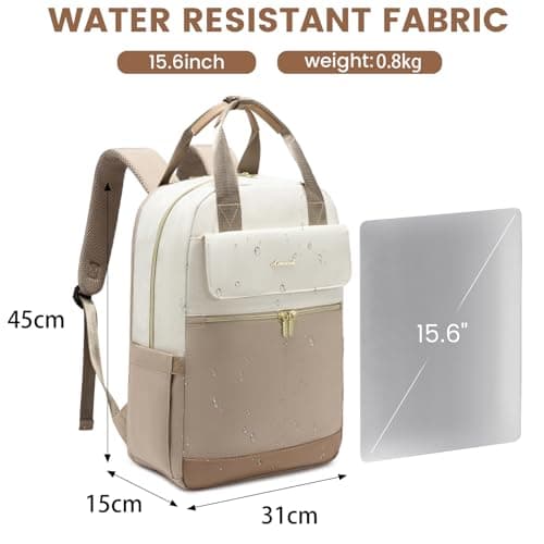 LOVEVOOK Backpack Womens, 15.6 Inch Fashion Laptop Rucksack Bag for Ladies, Lightweight Computer Backpack Work Bag with USB Port, Casual Daypacks Back Pack for School Uni Travel, Beige Khaki — view 5