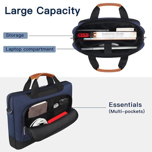 DOMISO 17-17.3 Inch Laptop Sleeve Business Briefcase Shoulder Bag - Compatible with 17" Laptops, Blue — view 4