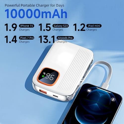 Portable Phone Charger 10000mAh Quick Charge 3.0 USB Power Bank LED Dispaly Fast Charging External Battery Pack Compatible with Google LG Android Samsung Galaxy Nintendo Switch (White) — view 3