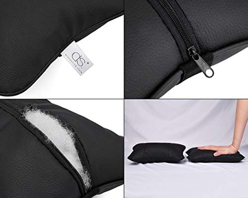 ds. distinctive style Car Neck Pillow 2 Pieces PU Leather Travel Pillow for Head Rest with Buckle Neck Support for Car Seat - Black — view 6
