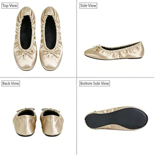 Women's Foldable Flats – Portable Ballet Slippers Shoes for Travel, Wedding – Fits in Purse (L, Champagne Gold) — view 6