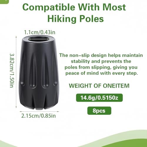 8 Pack Heavy Duty Walking Stick Tips Trekking Pole Accessories Hiking Sticks Canes Reinforced Rubber Ferrules for Trekking Poles Cane Tips Sticks Tip Protectors Cover Fit Non Slip Replacement Caps — view 2