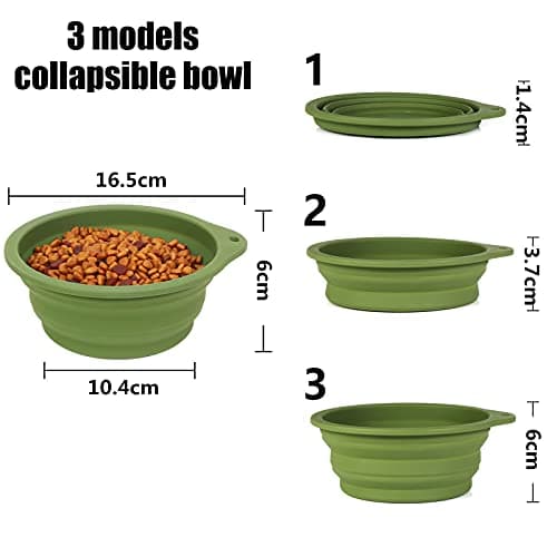 SLSON 2 Pack Dog Collapsible Bowl Large Portable Dog Bowl Pet Feeding Bowl Dog Food Water Bowl Pet Travel Bowl with Carabiner for Pet Indoor and Outdoor Activity (Navy + Dark Green) — view 3