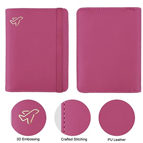 WALNEW Passport Holder, PU Leather Travel Passport Cover Wallet, RFID Passport Case with Card Holder, Travel Essentials for Women Men (Hotpink) — view 2
