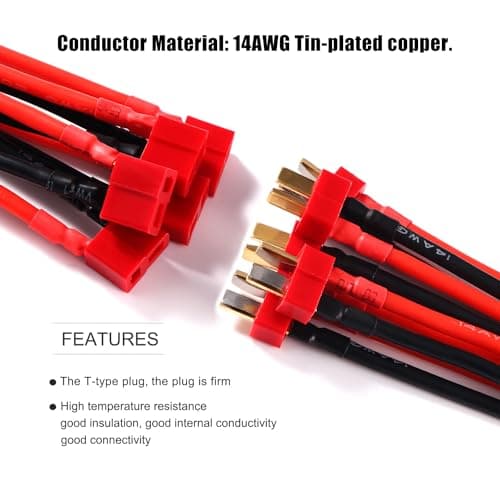 YIXISI 5 Pairs T Male Female Plug Connectors Adapter with 14AWG Silicon Wire, T-Plug Connectors, Deans Ultra Plugs, for RC Lipo Battery Cable Drone — view 3