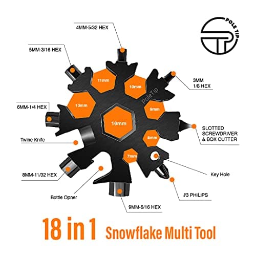 Pole Tip 18 in 1 Snowflake Multi Tool, Stocking Fillers for Men,Survival Kits, Camping Accessories, Christmas Gift for Men Who Have Everything, Pocket Tool Set, Birthday Gifts for him(Black) — view 5