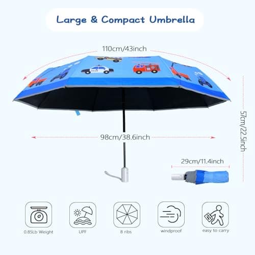 Kids Folding Umbrella, Windproof Automatic Travel Umbrella for Boy Vehicles — view 5