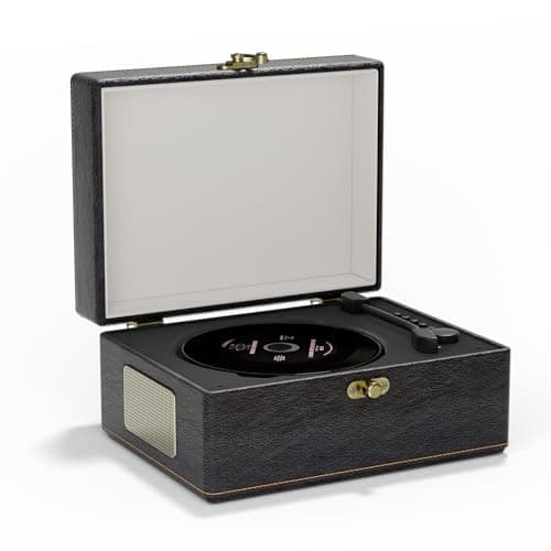 Yintiny Retro Portable CD Player with Bluetooth Connection, Leather Look