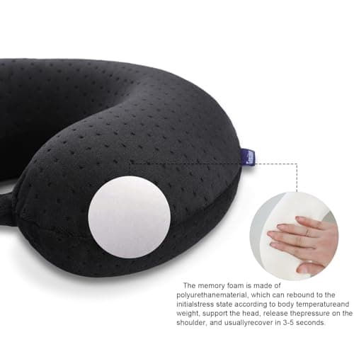 Gosider Travel Neck Pillow Memory Foam Airplane Pillows, Black — view 5