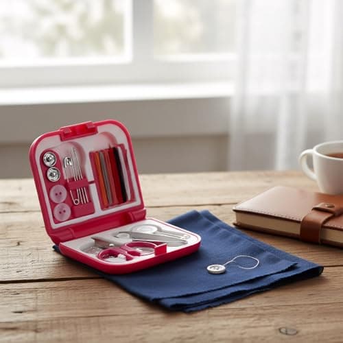 Hopzab Mini Portable Folding Sewing Kit Travel Repair Tool Set Compact Collapsible Needle and Thread Case for Home Beginners Adults Travel Business Trips School Camping Use(Rose Red) — view 5