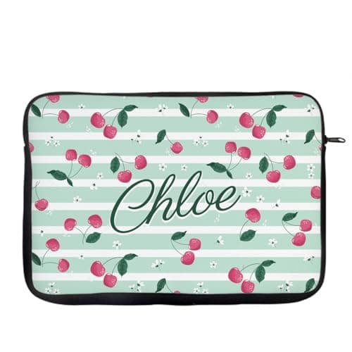 Personalised Fruits Patterns theme, Initial with Name, Alphabet Laptop Sleeve/Cover. (Cherries, 15")