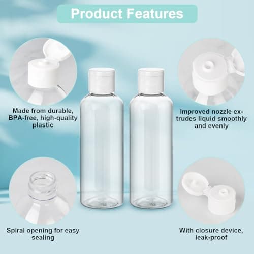 flintronic 10-Pack Transparent Travel Bottles Set, 100ML Refillable Containers for Toiletries, Shampoo, Cosmetic Liquid With 2 Funnels — view 3