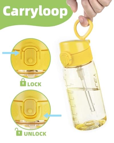 OLDLEY Kids Water Bottles with Straw 420ml/14oz Leakproof Tritan Water Bottle for School with Handle BPA Free Time Marker Sports Drinking Bottle for Boys Girls (Yellow) — view 4