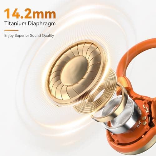 OHAYO Running Headphones Wireless, Open Ear Headphones Wireless, Bluetooth V6.0 Earphones, Noise Cancelling Mics, IPX7 Waterproof,10h Playtime for Running, 2h Magnetic Fast Charging (Orange) — view 6