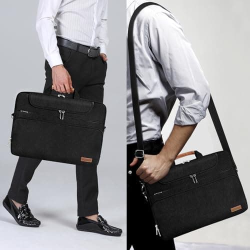 DOMISO 18 inch Laptop Bag Case Sleeve,Waterproof Business Briefcase Messenger Shoulder Bag for Lenovo LG Acer HP Dell MSI Alienware,Black — view 2