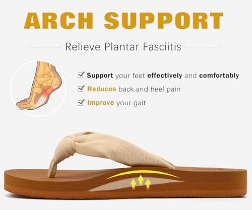 KuaiLu Flip Flops Women Fabric Support Sandals Beach Thong Beige Khaki 8 — view 4