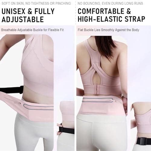 Mayoii Double-Layer Design Running Belt for Women and Men Lightweight Running Waist Belt with Water Bottle Pocket,Multi-Pocket Phone Holder Running Pouch (1, A-Pink, One Size) — view 6
