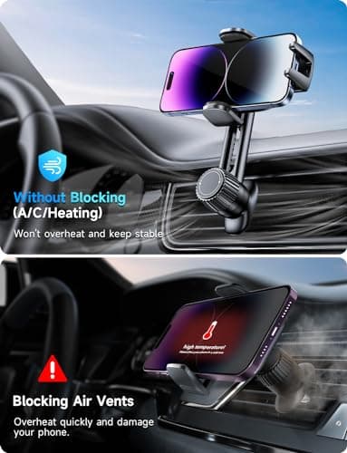 Phone Holder for Car Vent: [Never Blocking] Air Vent Cell Phones Mount, Quick Release Car Phone Mount with Stable Hook Clip, 360° Rotation Mobile Phone Automobile Cradle for iPhone Samsung Huawei etc — view 2