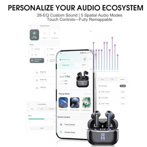 AI Adaptive Noise Cancelling Wireless Earbuds Bluetooth 6.0 Headphones 60H — view 3