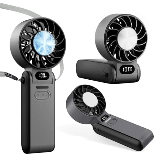 Handheld Fan with Ice Cooler, Portable Mini Fan Rechargeable Battery Operated, 5 Gear Turbo Fan Led Display, Up to 15H Cooling, Foldable Personal Hand Fans for Travel/Commuting/Office/Home (Black)