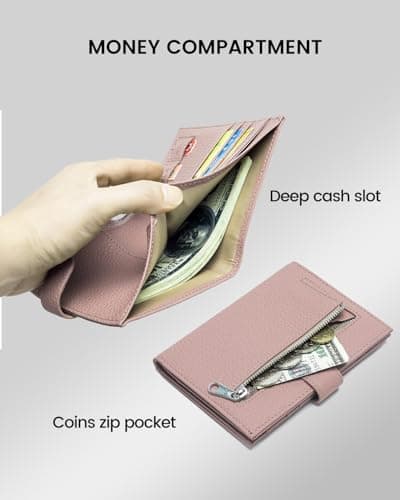 Karmiir RFID Passport Holder Travel Wallet for Women, Leather Passport Cover Wallet with Card Holders SIM Slots,Zippered Coins Pocket and Cash Slot Slim Compact Travel Wallet, Light Pink, S, Fashion — view 3