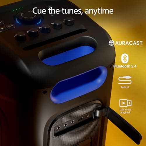 PHILIPS TAX5000E Bluetooth Party Speaker 200W Max, Bass+, Lightshow, 14h Battery, TWS & Auracast, Mic/Guitar Inputs, IPX4 Splash-Proof, USB, AUX, App Control, Wheels & Handle — view 4