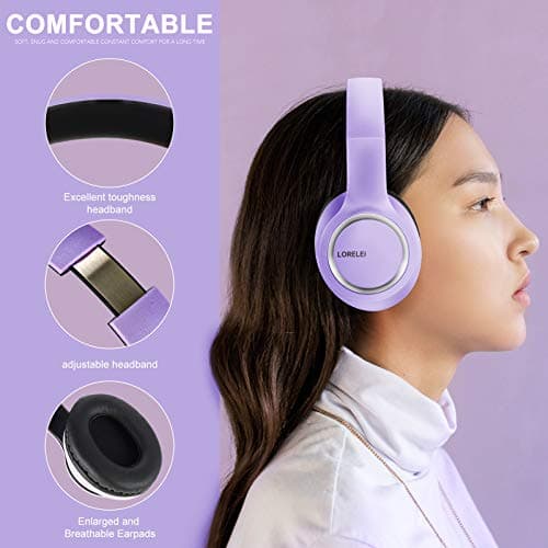 LORELEI X8 Over-Ear Wired Headphones with Microphone with 1.45m-Tangle-Free Nylon Line&3.5mm Plug,Lightweight Foldable & Portable Headphones for Smartphone,Tablet,Computer,Mp3/4(Dark Purple) — view 2