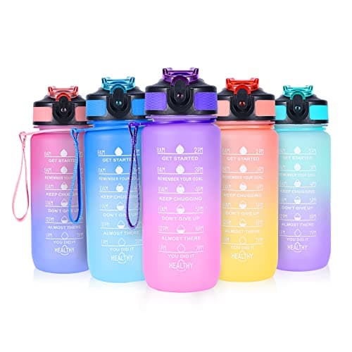 SUPPRUI Water Bottles with Straw,600ml Kids Water Bottle with time markings,Motivational Drink Bottles Leakproof and BPA-free (Purple)