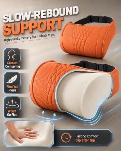 Memory Foam Car Neck Pillow,3D Contoured Support,Slow‑rebound (Orange,1pc) — view 4