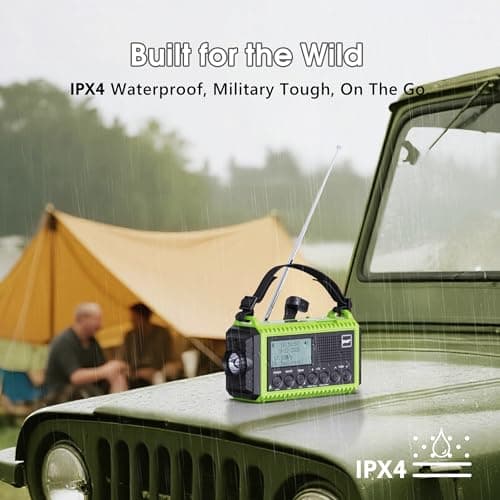 ROCAM Wind Up Solar Radio, DAB/FM Radio with 5000mAh Rechargeable Power Bank, Solar Panel/USB/Hand Crank Charger, Battery Radio Portable, SOS Alarm & Flashlight for Camping Hiking Emergencies (Green) — view 6
