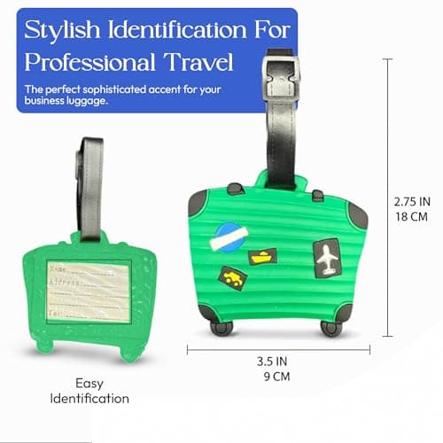Suitcase Shaped Silicone Luggage Tag Set of 4 – Hidden ID Card Insert, Flexible Travel Bag Identifiers – Strong Straps for Suitcases, Backpacks, Cabin Bags, Flights, Holidays and School Trips — view 6