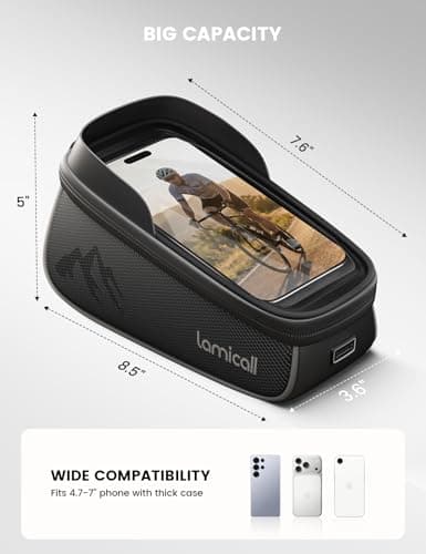 Lamicall Bike Frame Bag Waterproof, [1.6L Capacity] Bike Top Tube Phone Bag — view 5