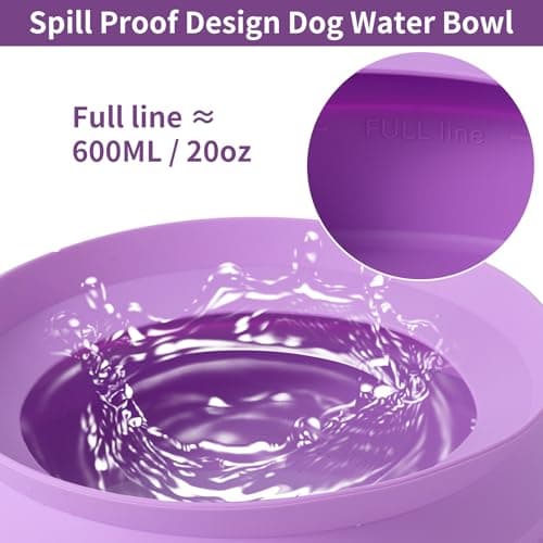 SLSON Dog Bowls Water Bowl for Dogs On the Go Foldable Integrated Travel Bowl Without Plastic Rim Leak-Proof Splash Guard Drinking Bowl for Pet Car Travel and Indoor Outdoor (Lavender) — view 3