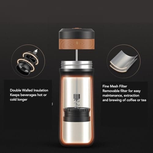 Gsycle Travel Coffee Tumbler, 320ml 4 Layer Filter Mesh Thermo for Hot Drinks Insulated Coffee Mug with Lid for Home or Outdoor Camping — view 4