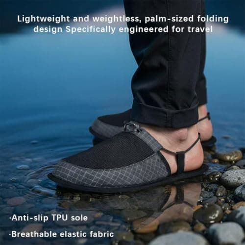 Ultralight Foldable Camp Shoes Portable Travel Slippers for Hiking Black — view 5