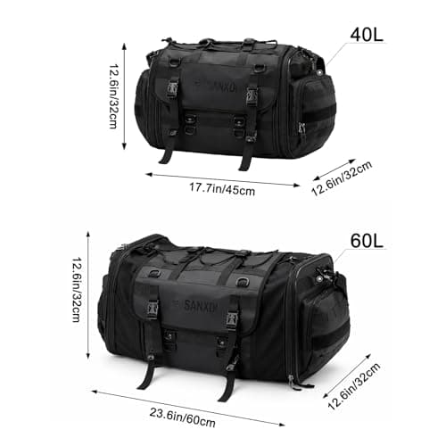 GreenWhim Motorbike Saddle Bag Large Motorcycle Travel Luggage Tail Bag 40-55LBlack Motorbike Travel Luggage Seat Bag with Waterproof Rain Cover Black — view 5