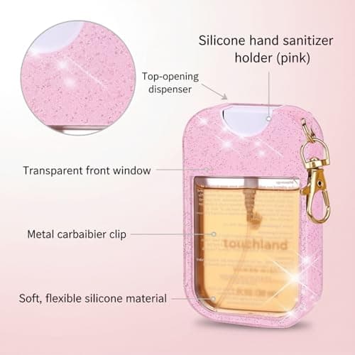 Wetopee 2Pcs 30ml/1oz Empty Hand Sanitizer Spray Bottles with Silicone Keychain Cases, Portable Travel Size Container Set (Pink and White) — view 5