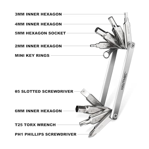 HAUTMEC 9 in 1 Bike Multitool, Mini Bike Repair Tool Kit for Road and Mountain Bikes, Lightweight Stainless Steel Bike Tool with 2/3/4/6mm Inner Hexagon and Phillips Screwdriver Multitool HT0418-BT — view 2