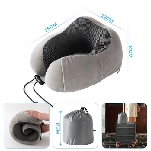 Good Nite Travel Pillow for Airplane, Neck Pillow for Travel Soft Memory Foam Travel Pillows for Adults Plane Pillow Flight Pillow for Camping/Car Grey — view 6