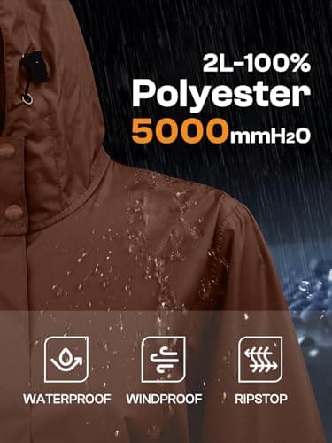 SaphiRose Women's Lightweight Packable Waterproof Long Rain Jacket, Brown, M — view 3