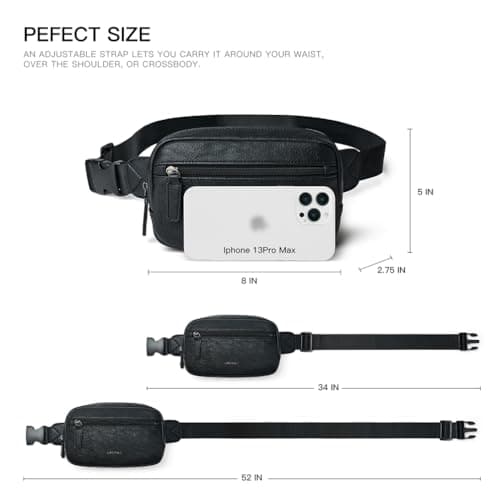 LATMAP 2L Bumbag Fanny Packs for Women Man Belt Bag Small Fashion Crossbody Bag Waist Pack Faux Leather Waterproof Chest Bag Trendy Trendy (Black) — view 4