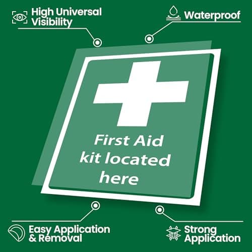RDLCAR First Aid Sign Pack of 3 First Aid Kit Sign Located Here Durable Self-Adhesive Sticker Essential for Indicating Kit Locations Perfect for Emergency — view 3