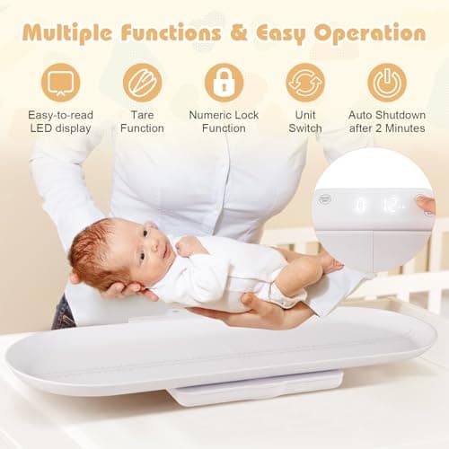 COSTWAY Baby Scale, Universal Digital Weighing Scale with Detachable Tray, Tare and Auto Lock Function, Height Measurement, for Infant, Toddler, Adult, Pets, Up to 150 kg (73 x 32cm) — view 6