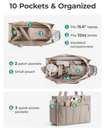 bagsmart 15.6 Inch Laptop Bag for Women, Work Bag with Lunch Compartment — view 3